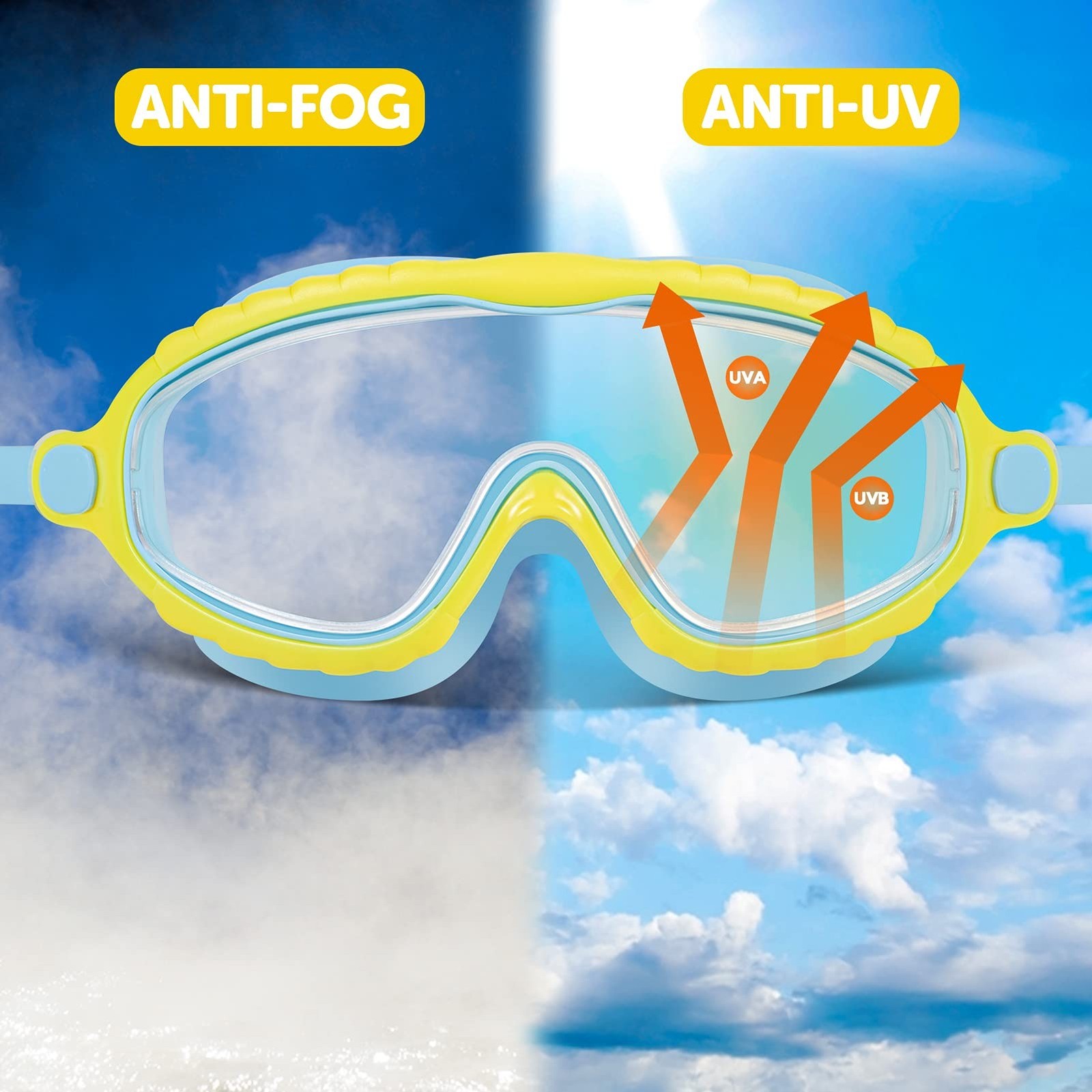 Portzon Wide View Swim Goggles, Unisex-Child Anti Fog Clear No Leaking Swimmi…