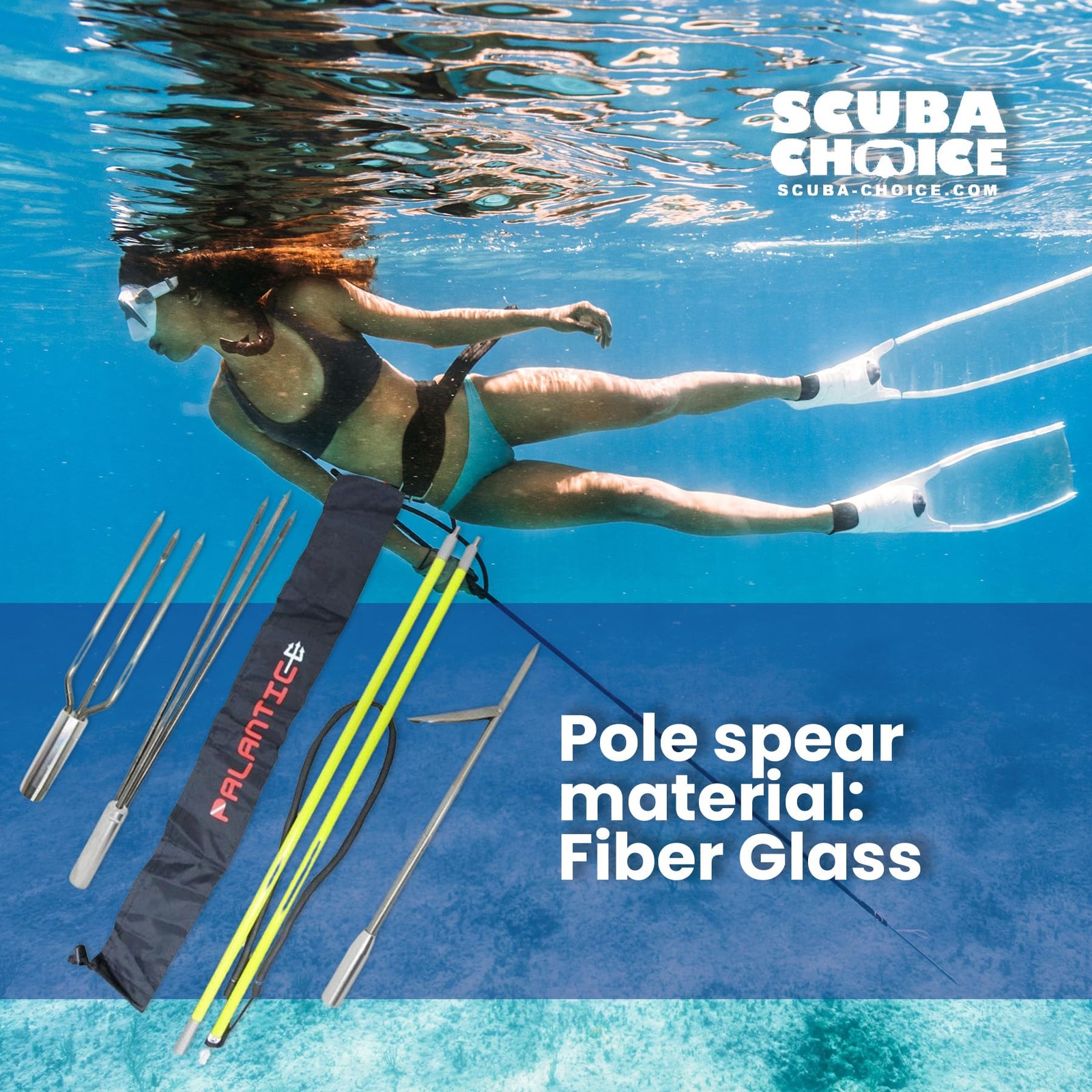 5′ (-Piece) Fiberglass Travel Pole Spear, 3 Speartip Set (12″ Paralyzer, Sing…