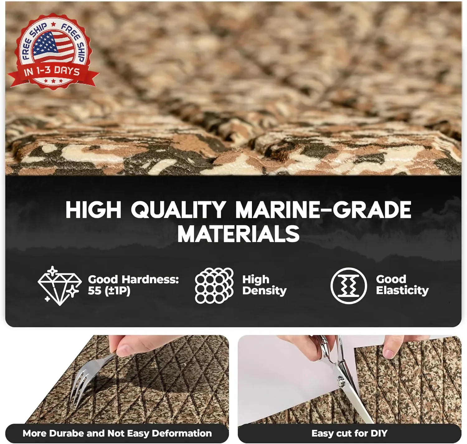 FOCEAN EVA Foam Boat Flooring, Sea Vinyl Decking Camo Deck Mats with self Adhesi