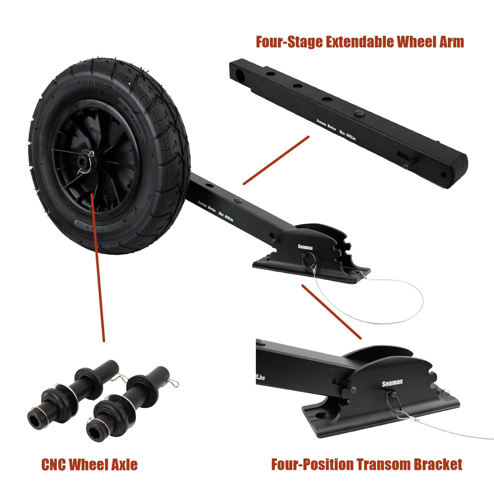 Seamax Deluxe Boat Launching Wheel System, Black Military Edition, 4 Position…