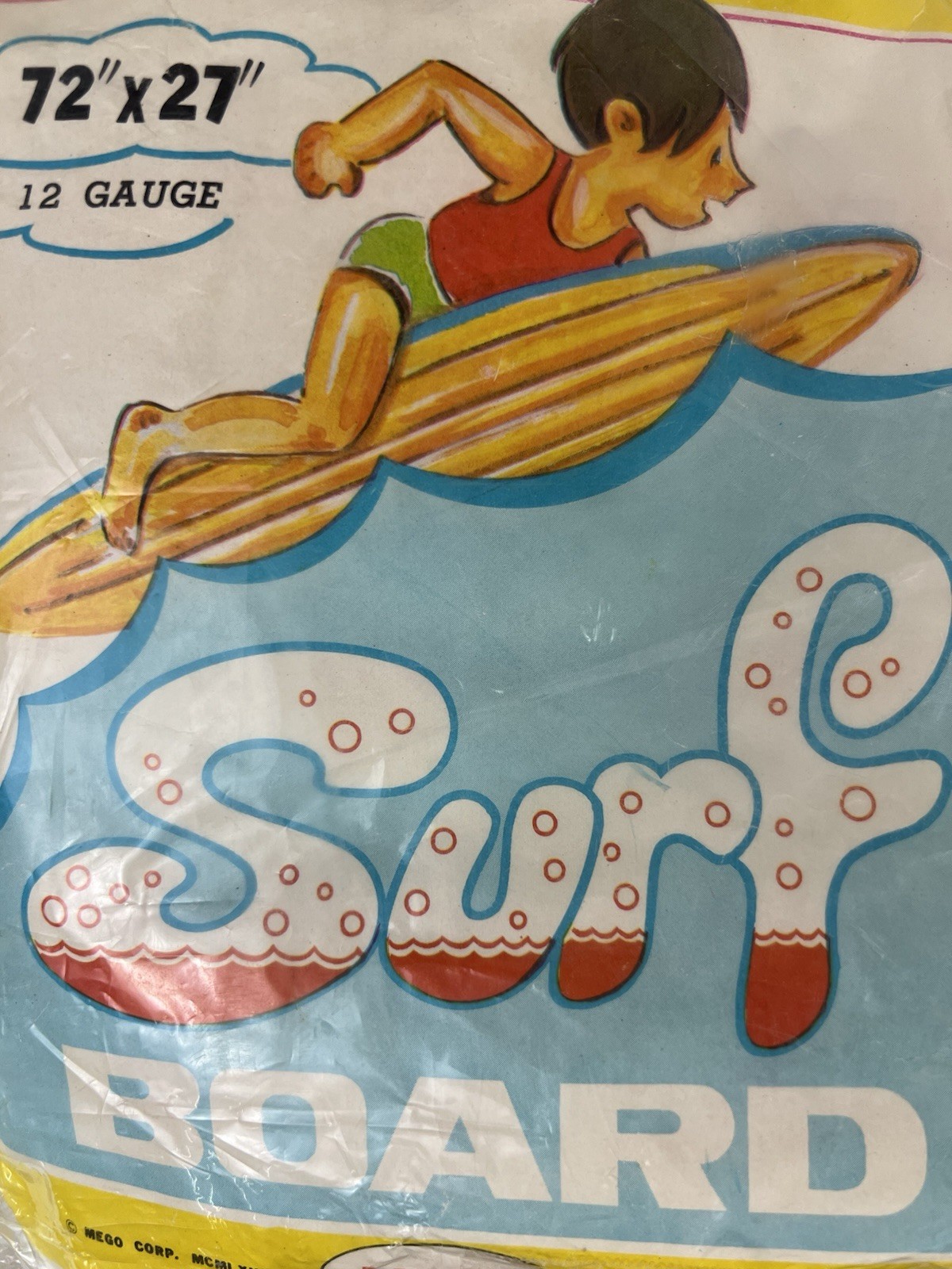 Vintage 1971 MEGO TUFF BILT 72×27 Inflatable Surfboard 12 Gauge Made In Taiwan