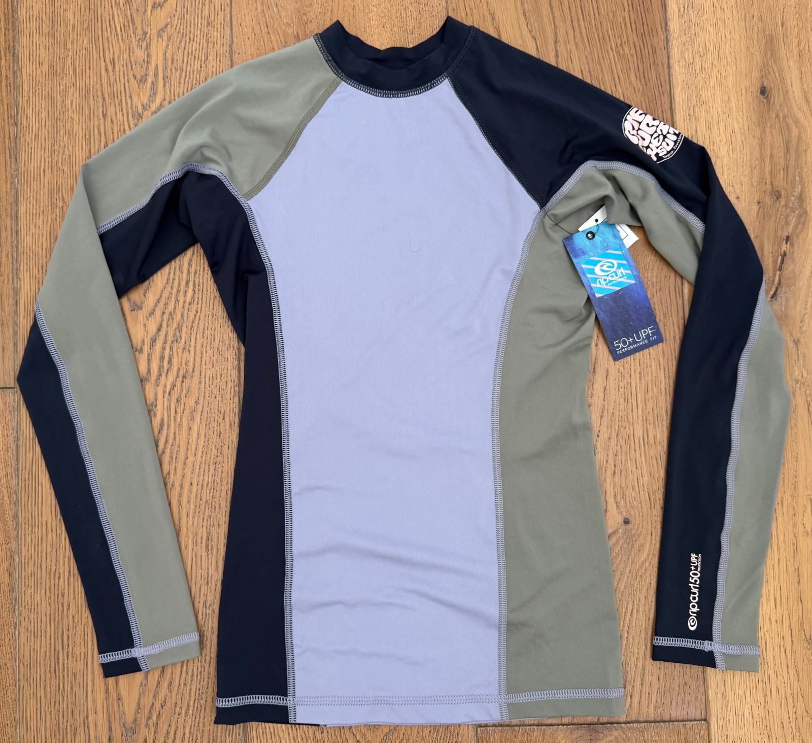 RIP CURL Women’s XS Gray Olive Green Long Sleeve Rash Guard SURF SESSIONS New