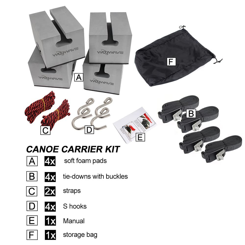 WOOWAVE Canoe Carrier Deluxe Kit Universal Soft Standard Foam Block…