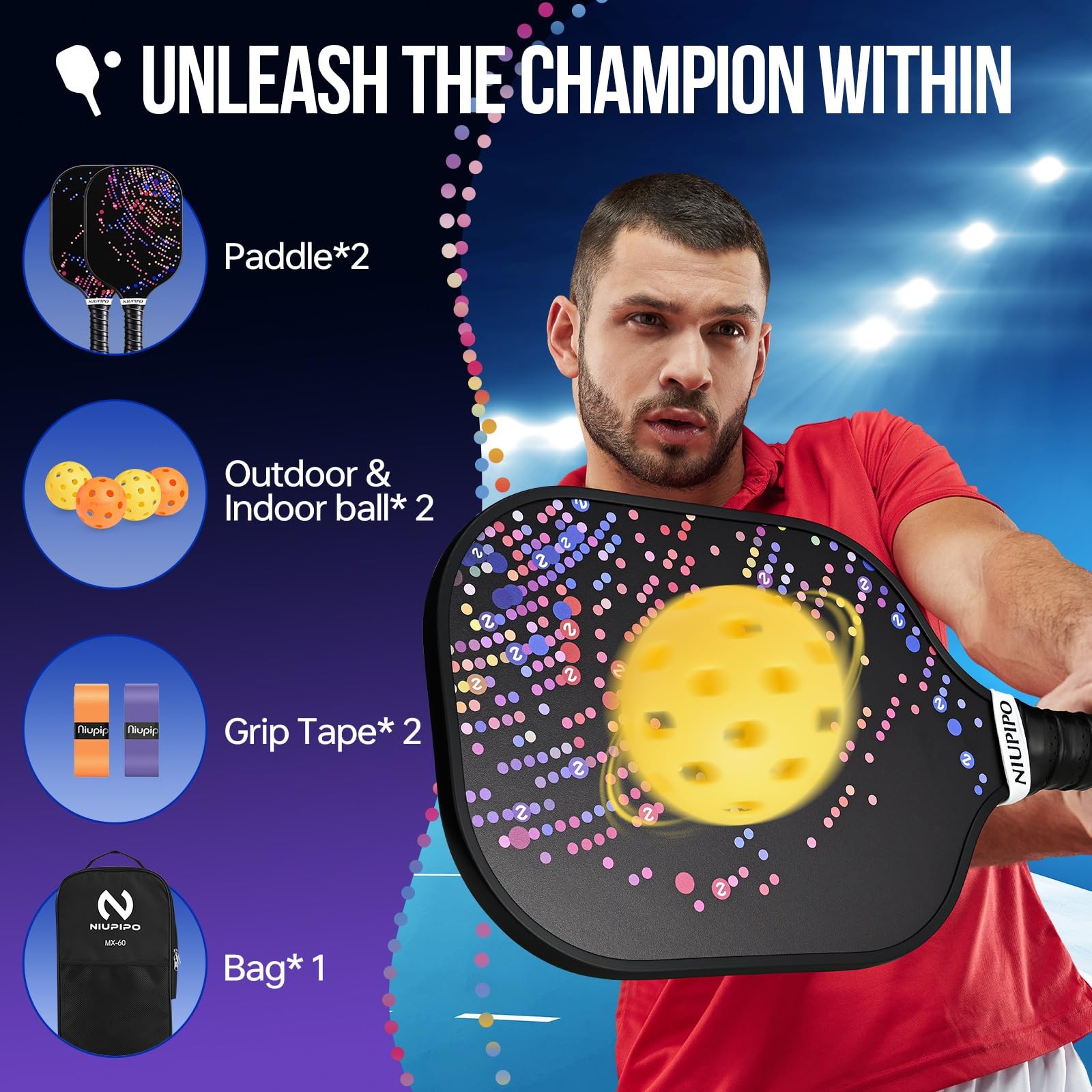 Niupipo Pickleball Paddles Fiberglass Surface Pickleball Set Lightweight Pickle