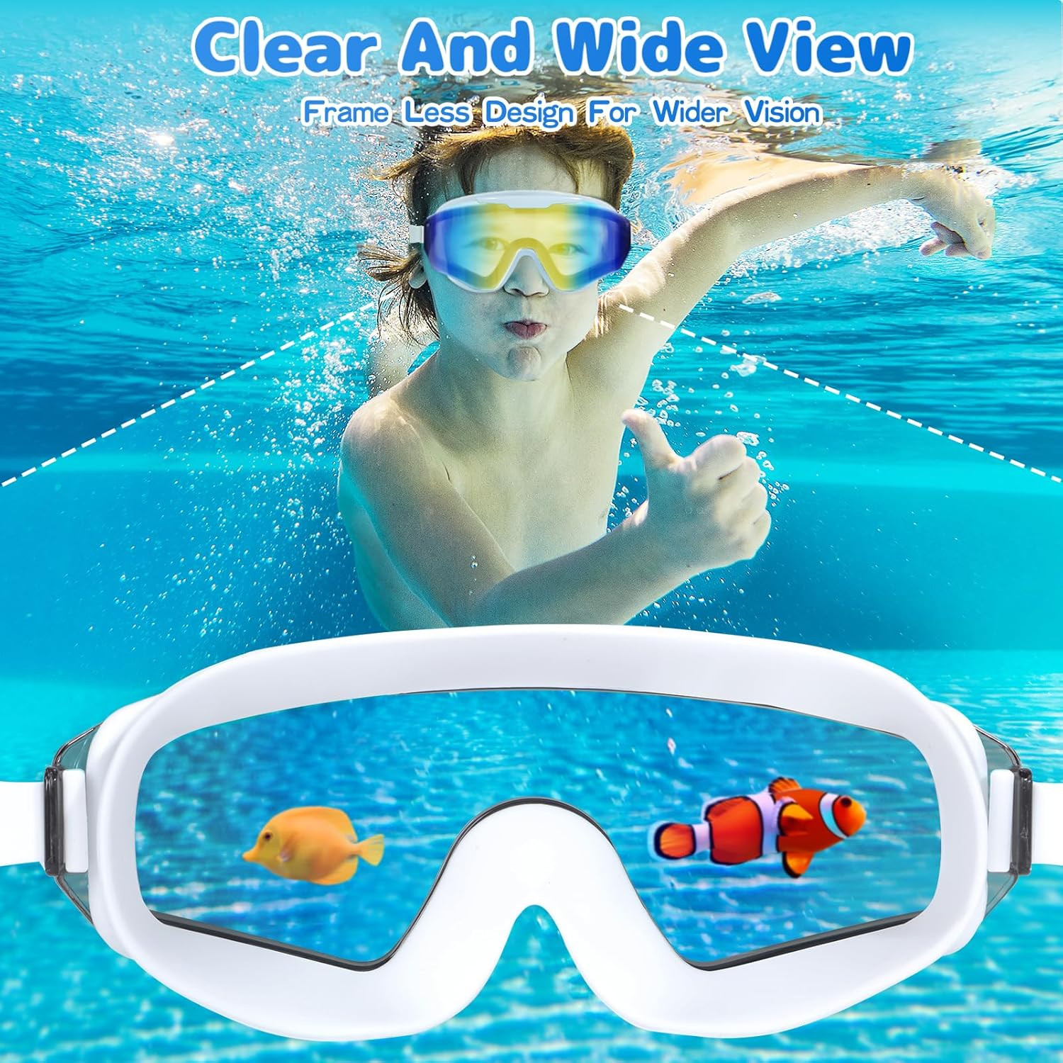 2 Pack Kids Swim Goggles Age 8-16 Extra Silicone Layer, Swimming Goggles for Kid