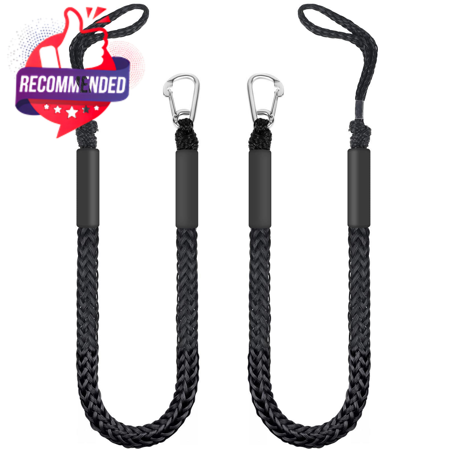 Bungee Dock Lines for Boats 4ft, 2 Pack Shock Absorbing Mooring 4Ft, Black