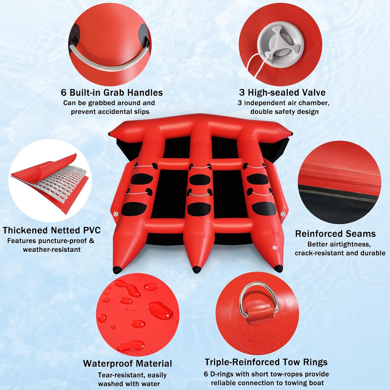 Towable Inflatable Boat Tube 2-6 Person Flying Tube w/Electric Pump Handles