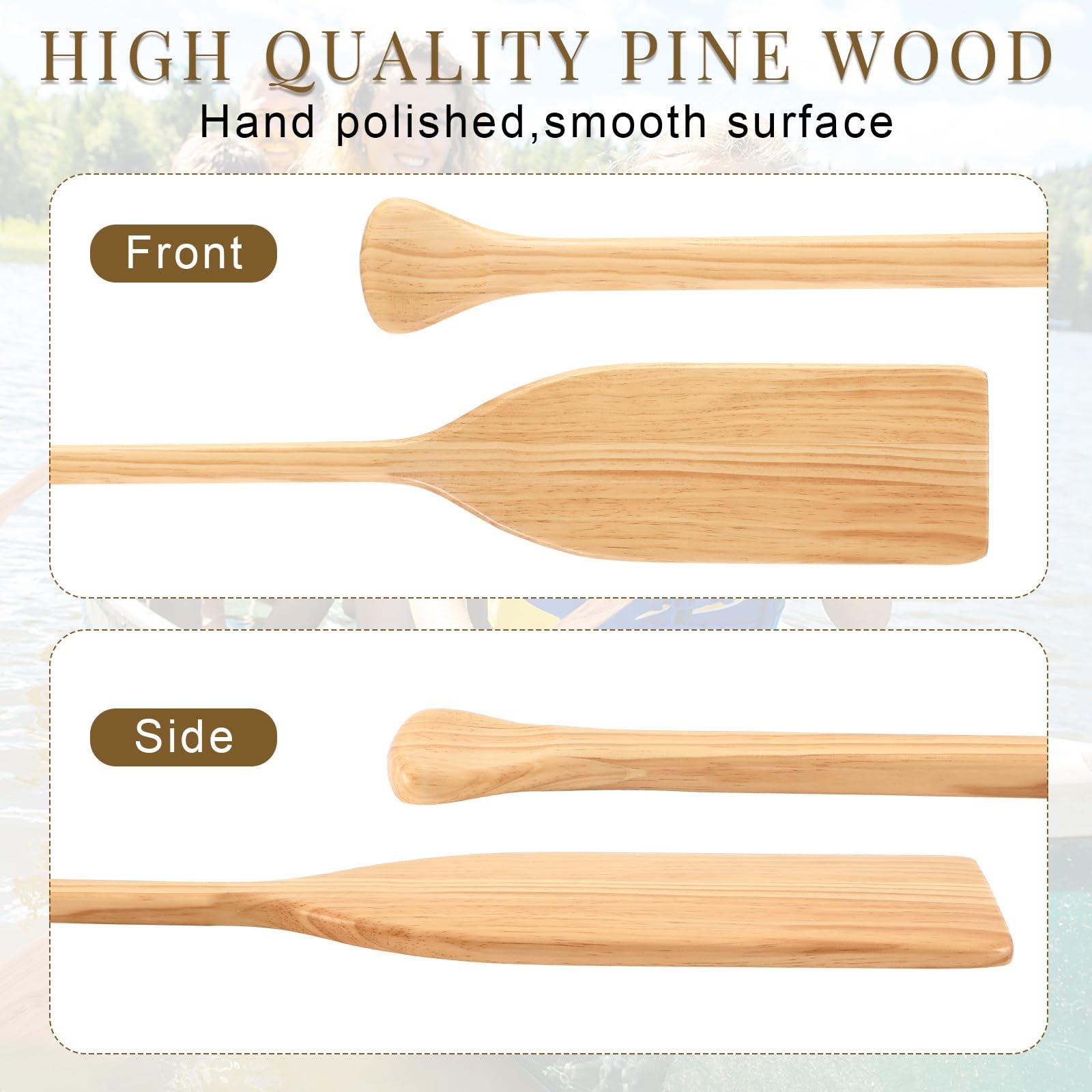 Silipull 2 Pcs 2.5-4ft Wooden Canoe Oar Paddle, 30-48” 4 Ft, Light Brown
