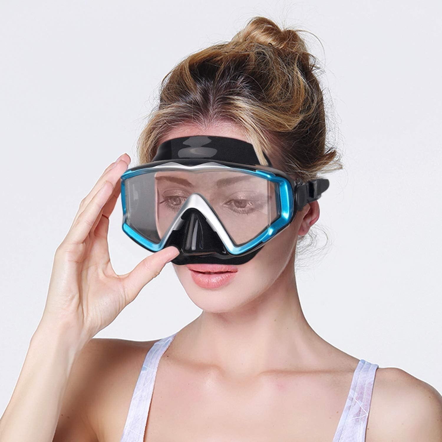 Scuba Diving Mask Tempered Glass Lens Swim Goggles Snorkeling Panoramic Blue