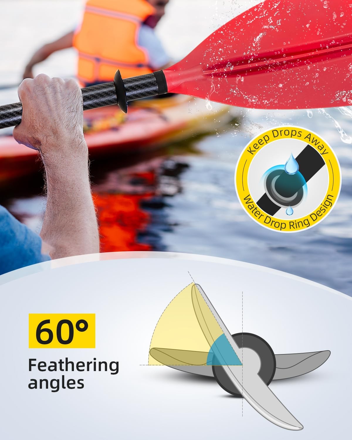 Adjustable Carbon Fiber Kayak Paddle 86in/220cm to 94in/240cm Kayaking Oar wi…