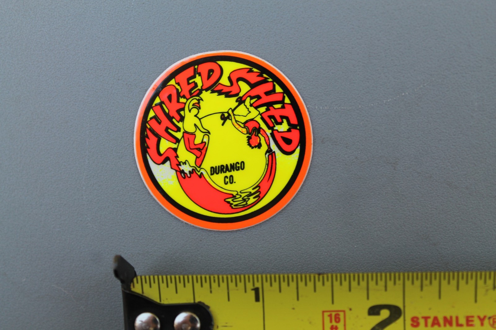 Shred Shed Durango Colorado Neon Orange Yellow 80’s V1a Vintage Surfing STICKER