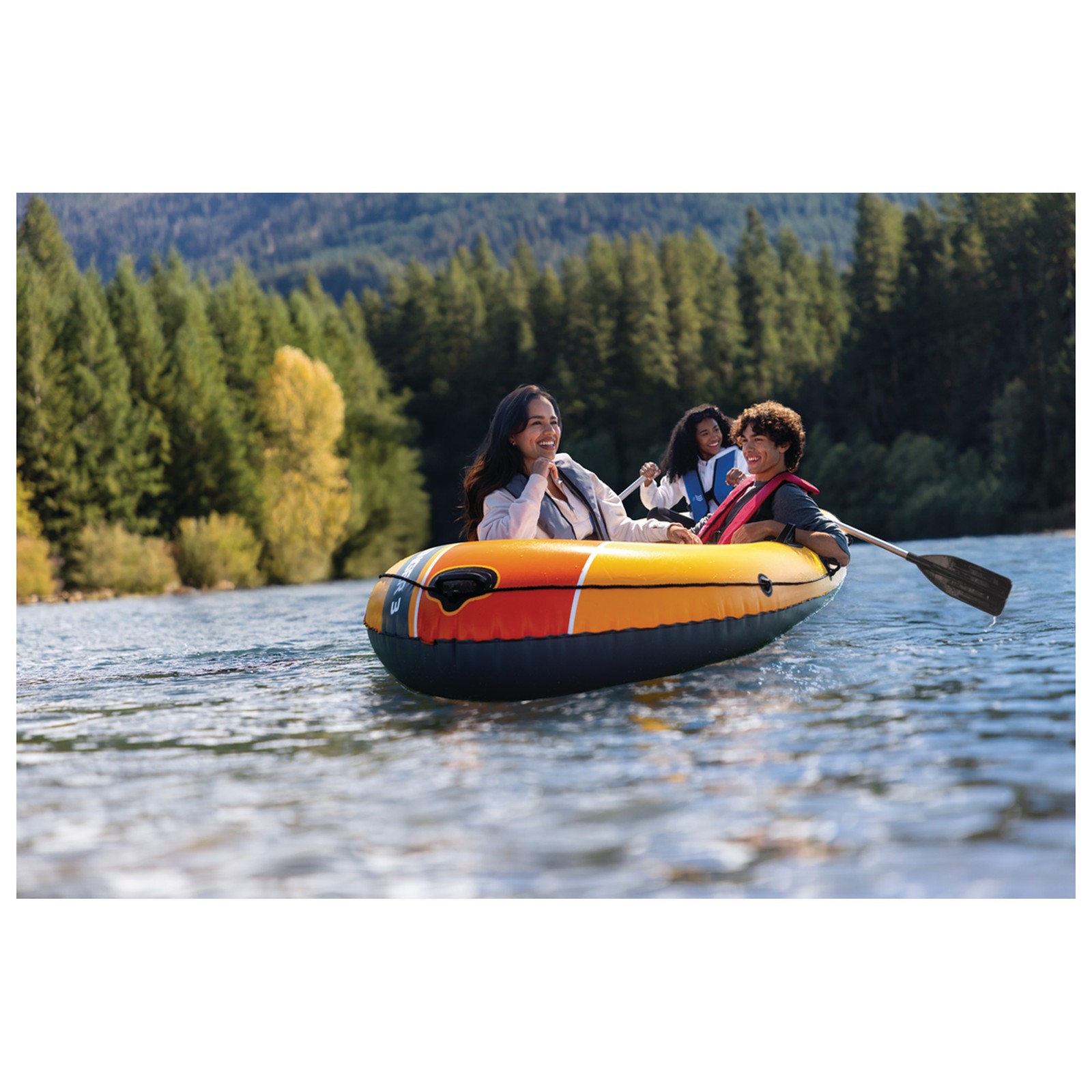 INTEX Challenger 3 Inflatable Boat Set with 54″ Oars, Pump, & Oar Locks (Used)