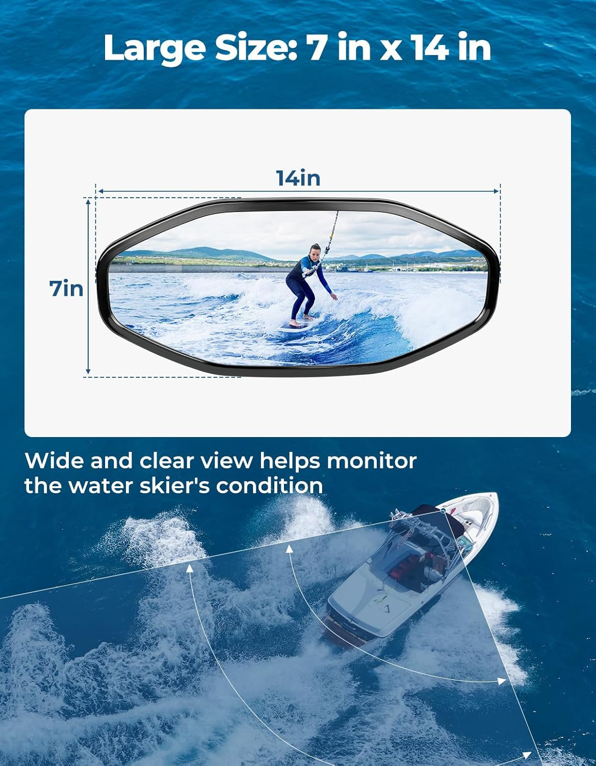 Marine Boat Mirror Upgraded Size 14In X 7 In, Universal Boat Rear View Mirror fo