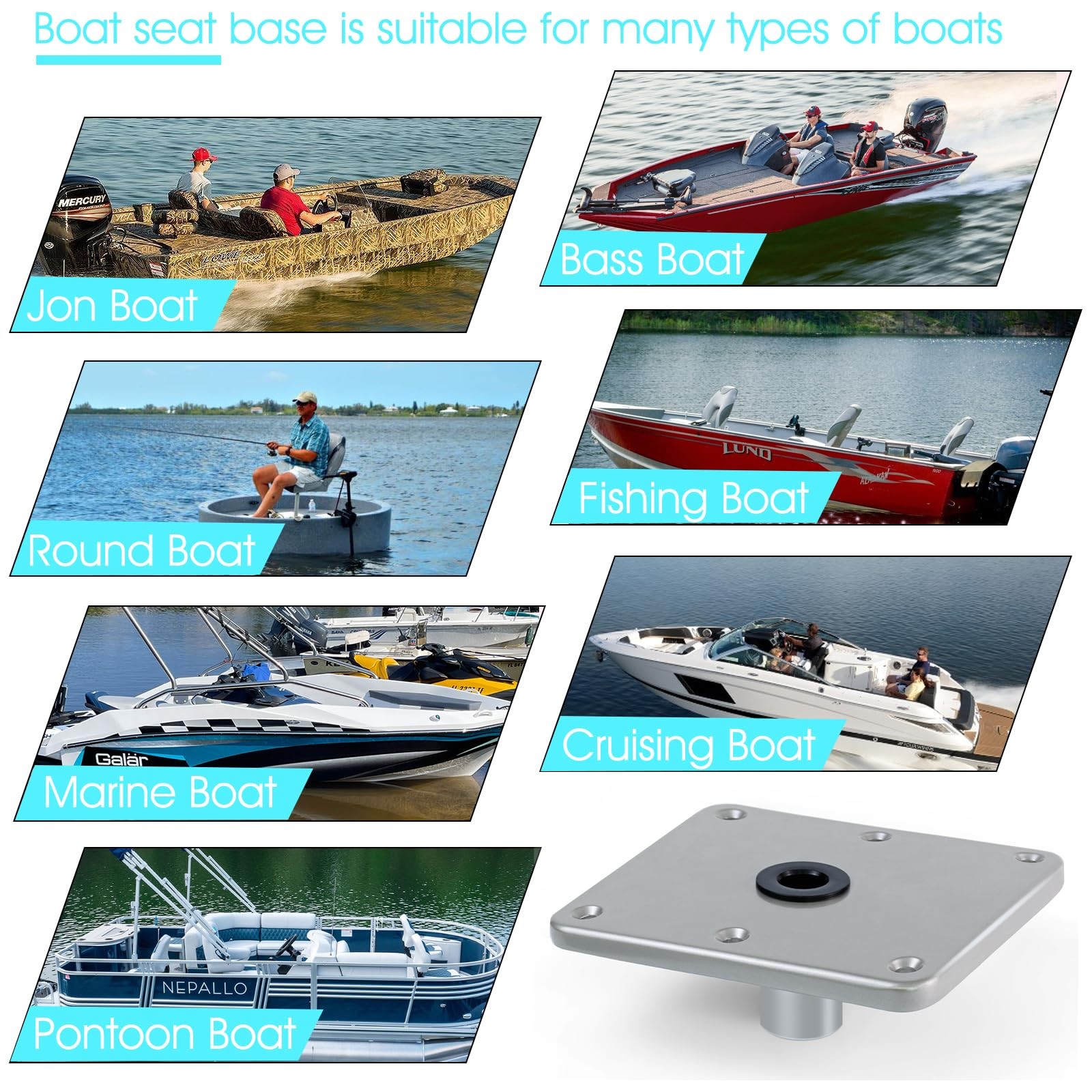 Boat Seat Base Mount Boat Seat Pedestal Base Mount Plate for 3/4″ Pin Post So