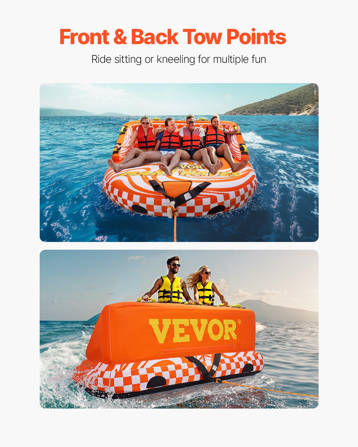 VEVOR Towable Tube for Boating 1-4 Riders Inflatable Boating Tubes Towable Water