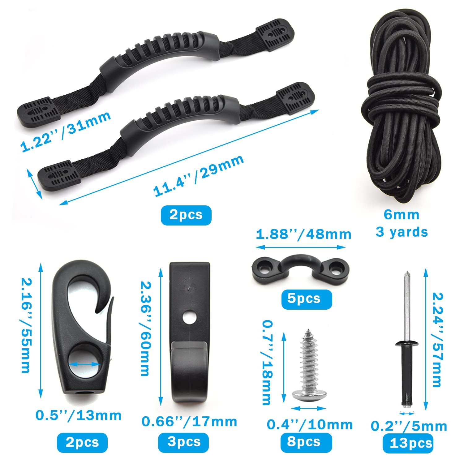 Kayak Carry Handle Rigging Kit Canoe Handles 15FT 6mm Elastic Bungee Replacement