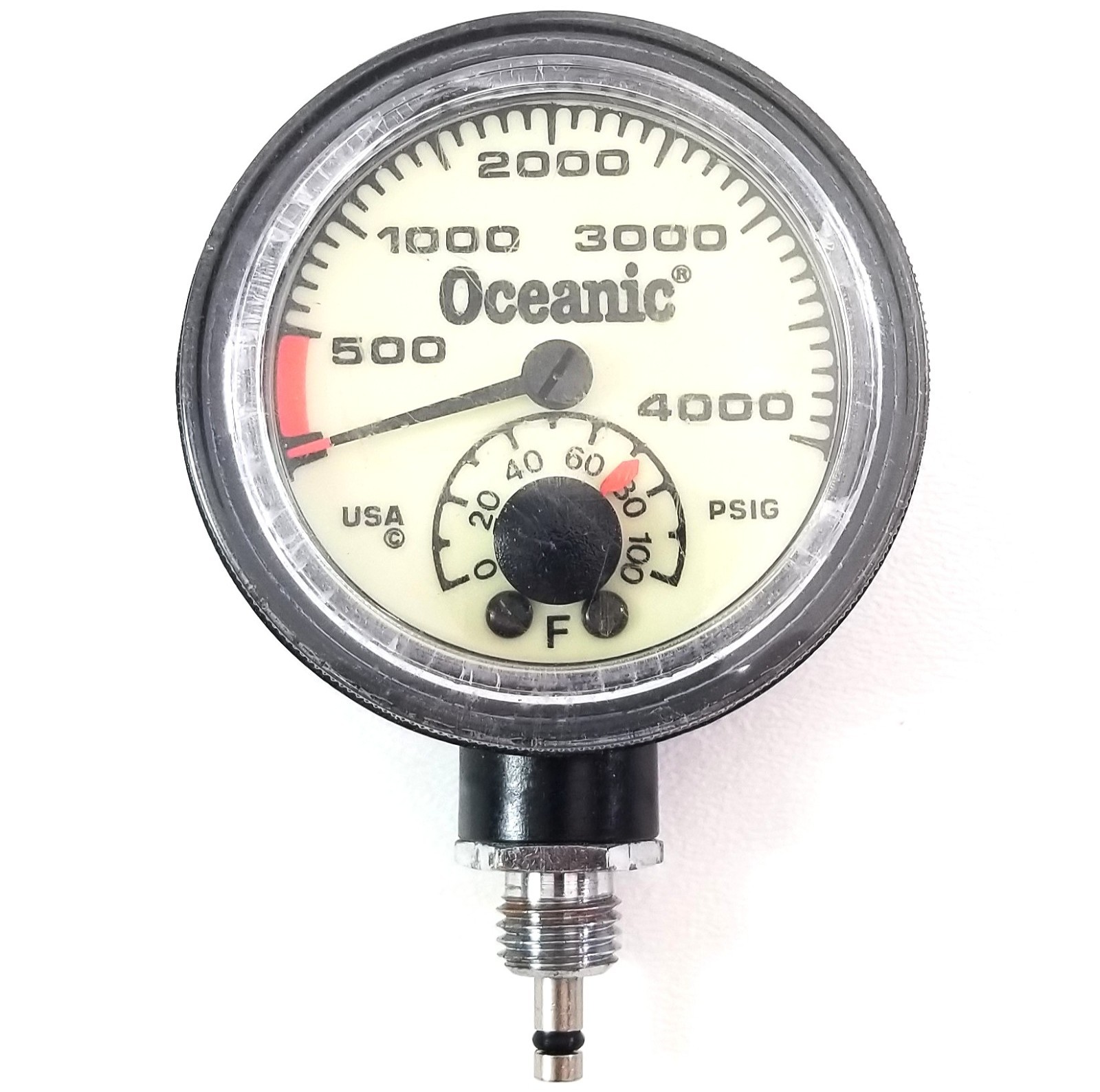 Oceanic 4,000 PSI SPG Submersible Scuba Pressure Gauge + Thermometer & Spool