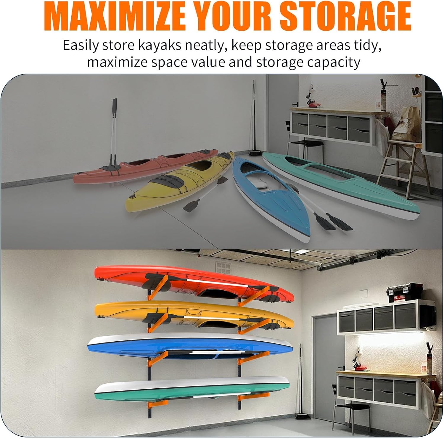 Kayak Storage Rack Wall Mount Heavy Duty Adjustable Garage Indoor Outdoor