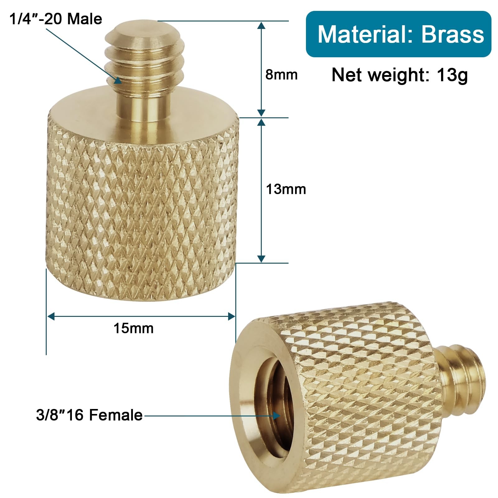 Standard 3/8″-16 Female to 1/4″-20 Male 1/4″ 3/8″ Screw Brass