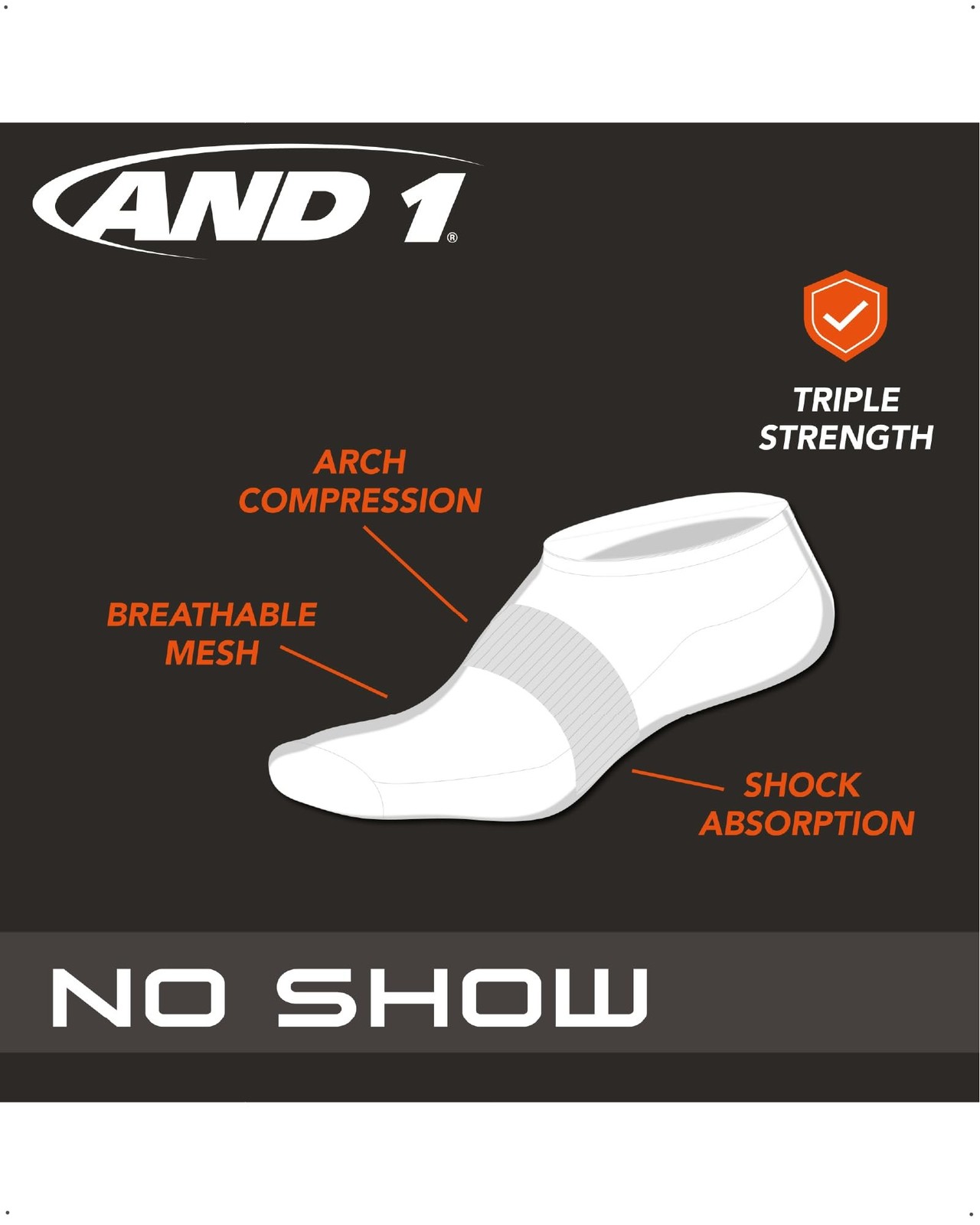 AND1 Mens No Show Socks – 12 Pack Performance Stretch Athletic Compression So…