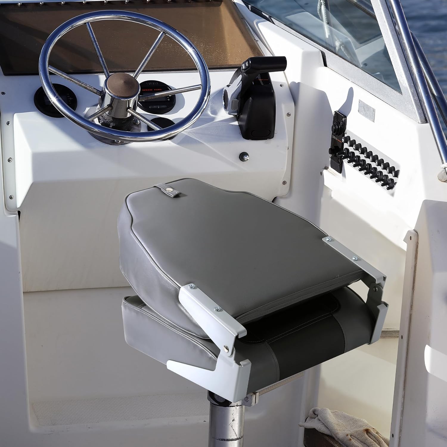 2 Pack Waterproof Folding Boat Seats, High-Back Ergonomic Captain Chairs with Th