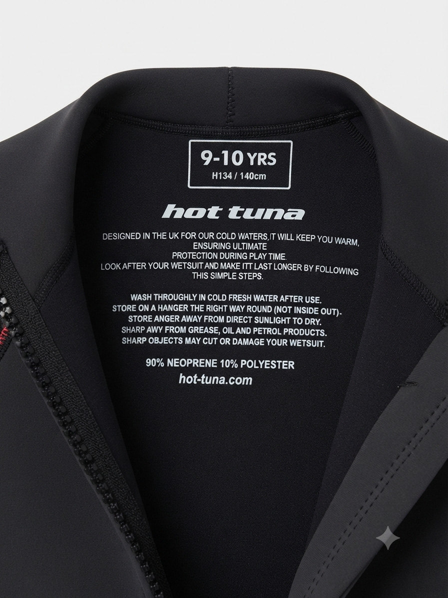 Hot Tuna Kids Wetsuit – Size 9-10 Years (134-140cm) – Black & Red Full Length