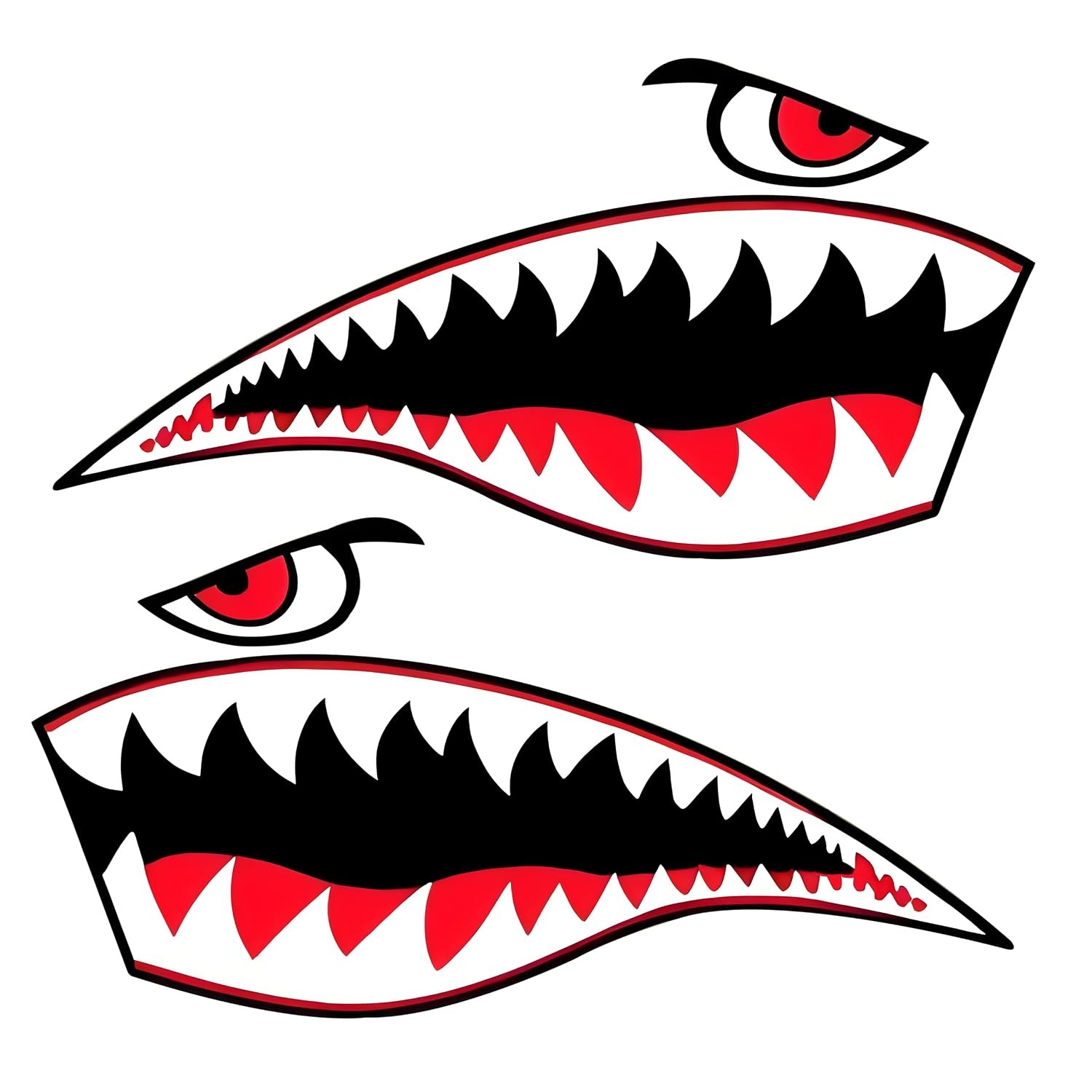 12″ PVC Waterproof Shark Teeth Kayak Decals, Flying Tiger Shark Mouth Fishing