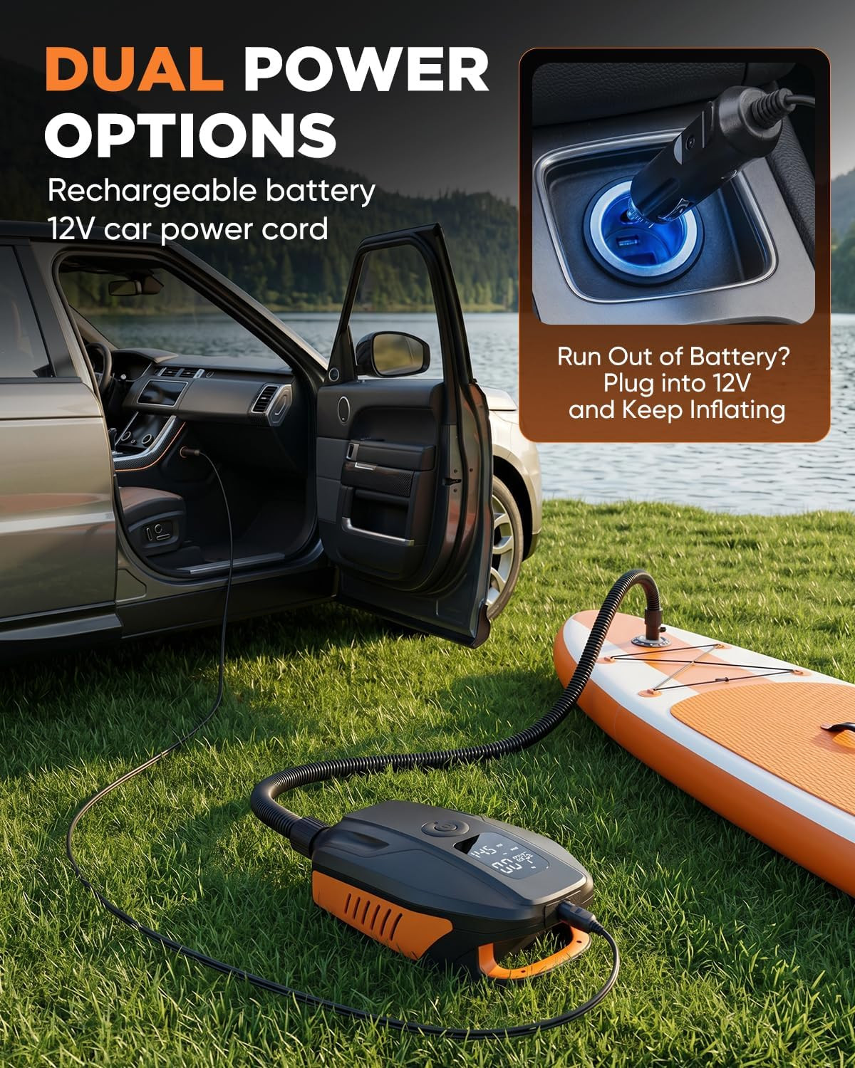 Paddle Board Electric Pump,18000Mah Rechargeable 20PSI Sup Pump, Intelligent Dua