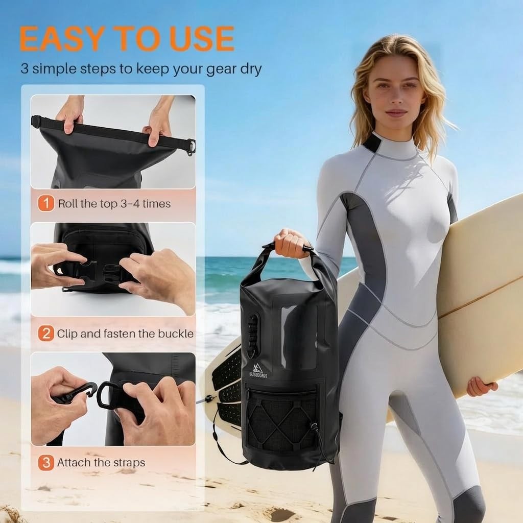 Waterproof Dry Bag 500D PVC Roll Top Dry Sack with 3 Carrying Ways, Lightweig…