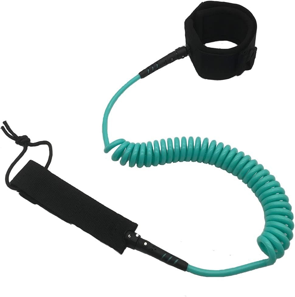 Sup Leash,10.8 Foot 7 mm Thick,Premium Coiled Surf Leash,Surf turquoise
