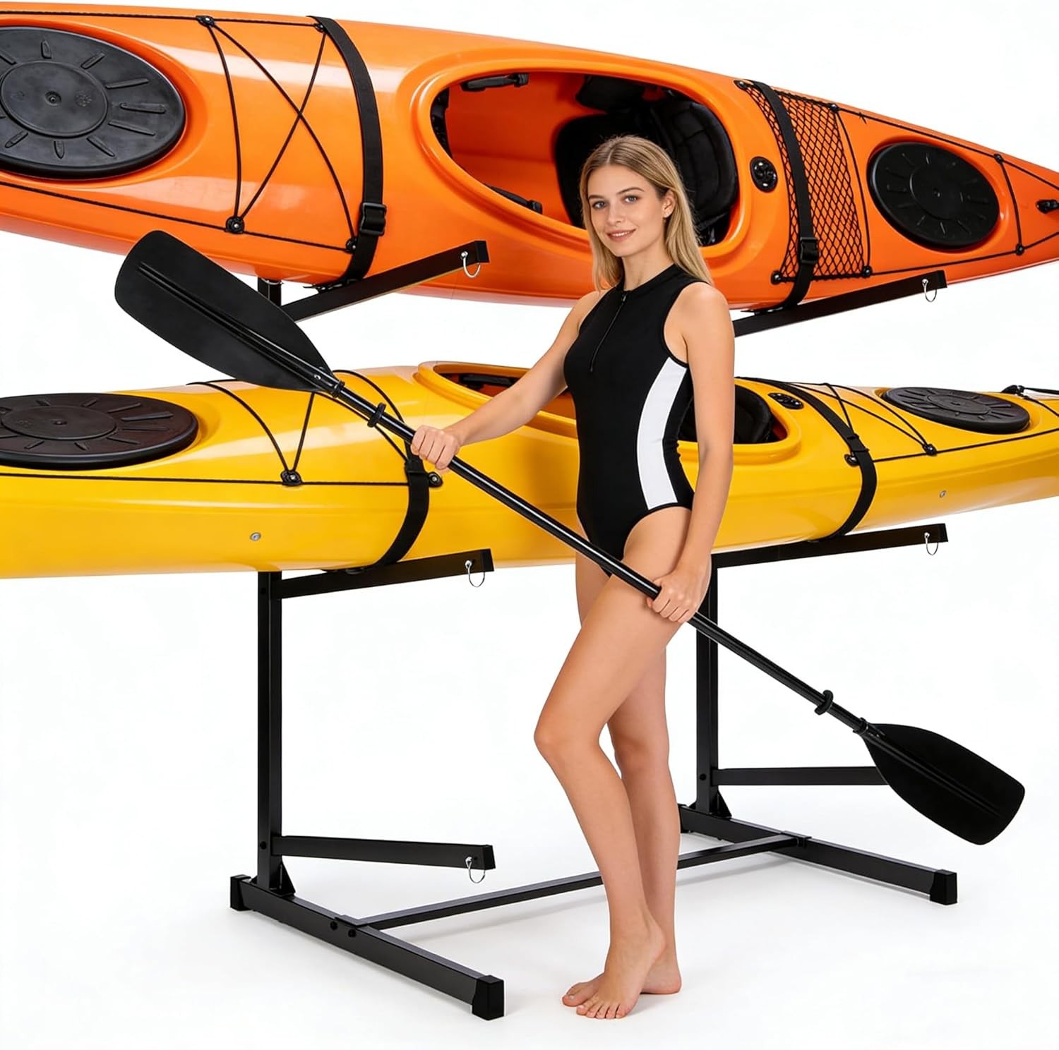 3 Kayak Storage Rack Indoor & Outdoor, Freestanding Kayak Storage Rack 300 Lbs