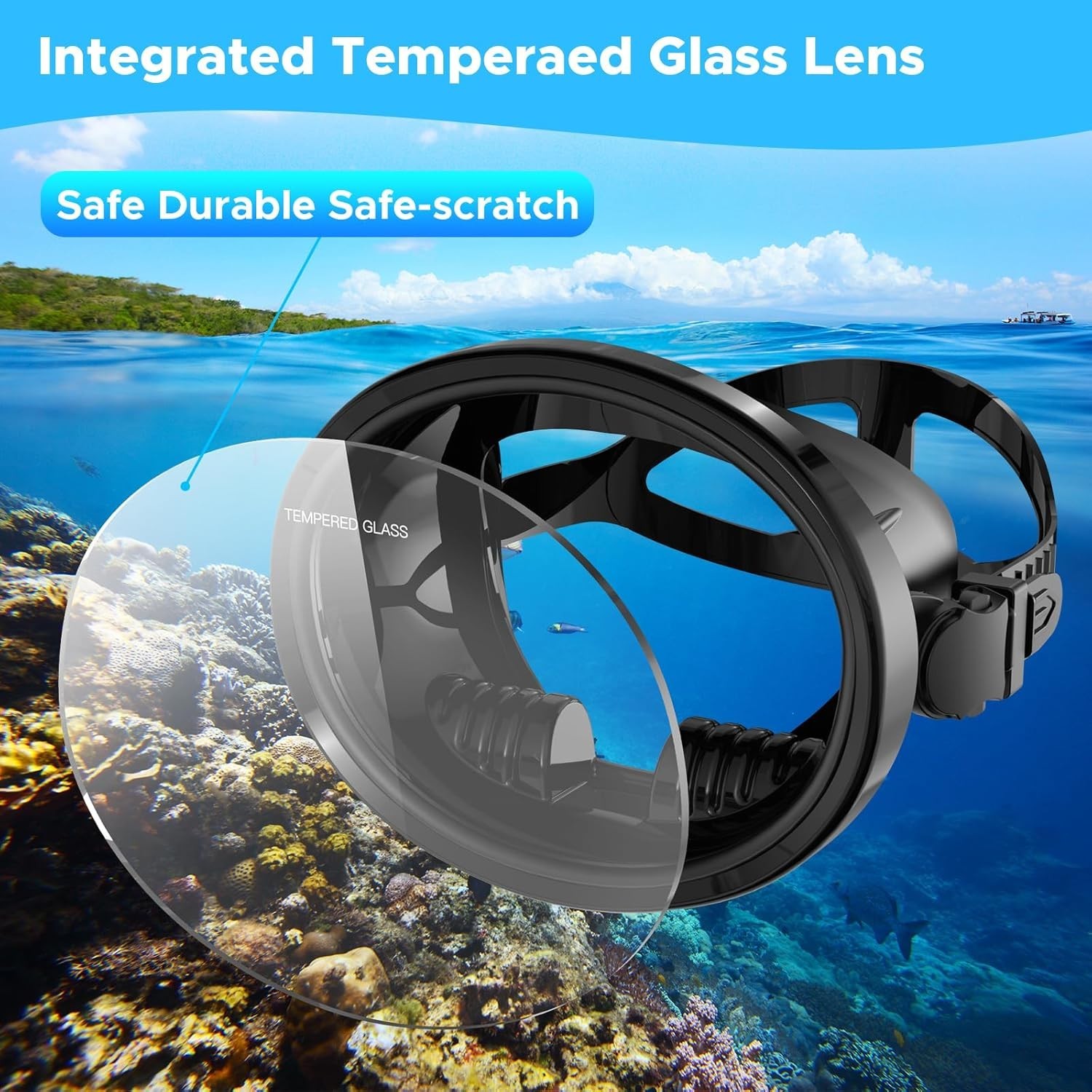 Scuba Diving Mask,Oval Tempered Glass Snorkel Mask Goggles for Underwater Vision