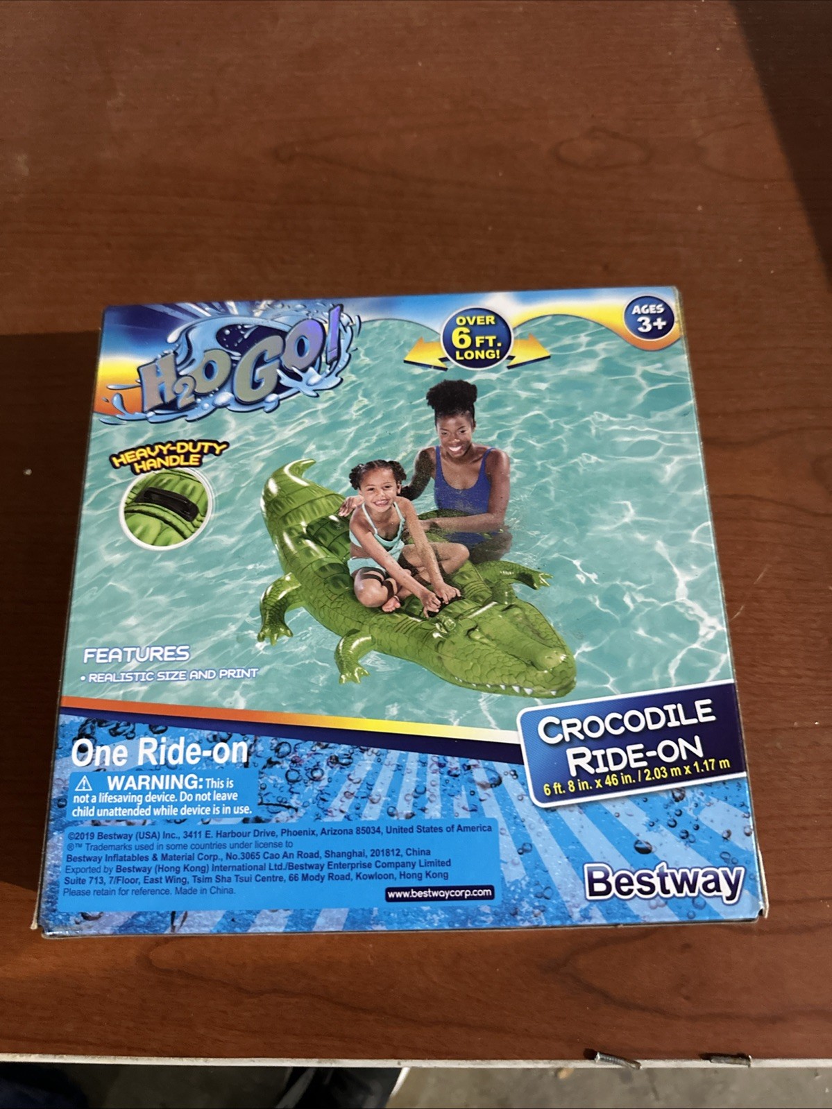 H2OGO Jumbo Crocodile Ride-On Swimming Pool Float Kids Water Toy 6 ft.+ Handles