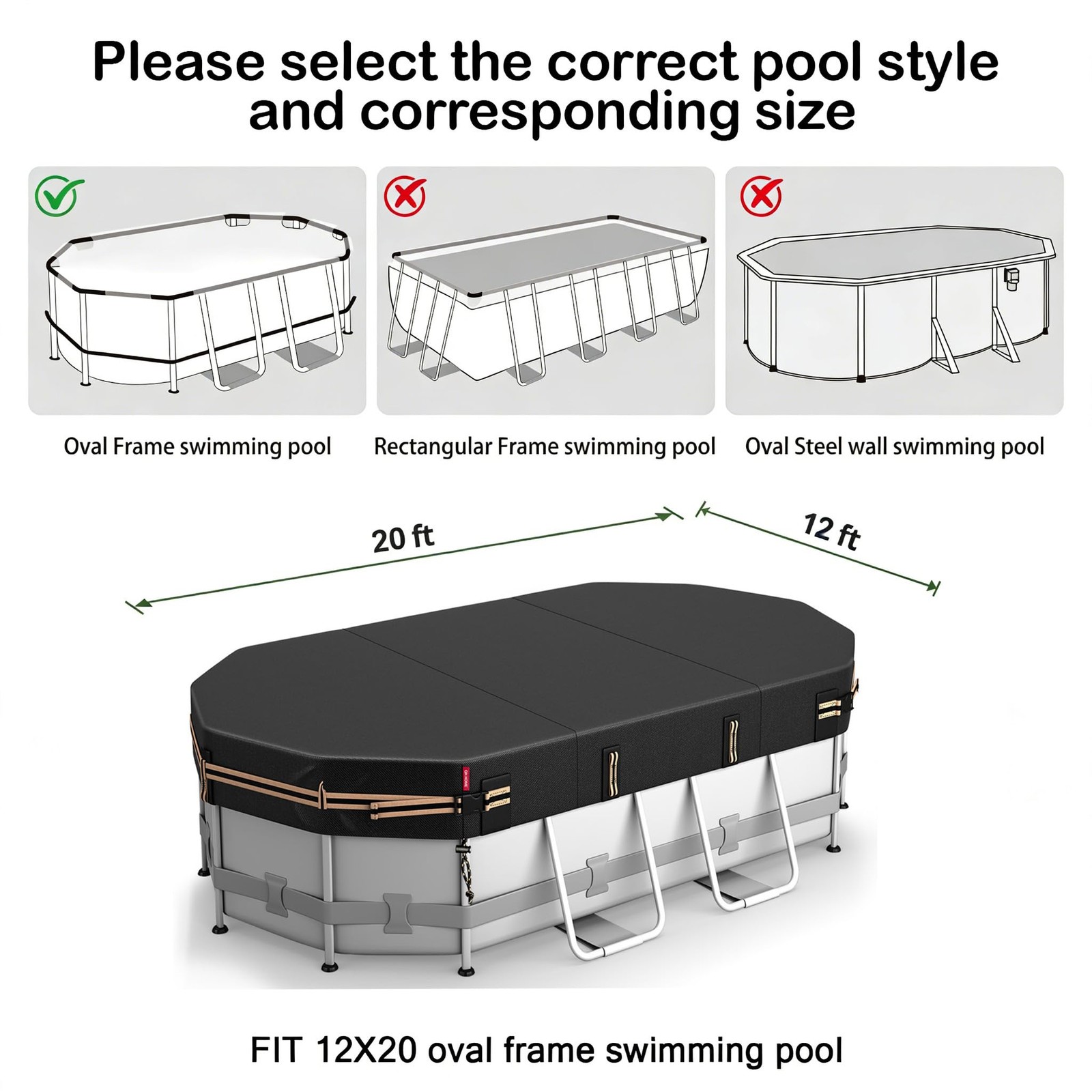 12×20 Ft Oval Pool Cover for Bestway/Intex/Coleman Frame Oval Pool, [Excellen…