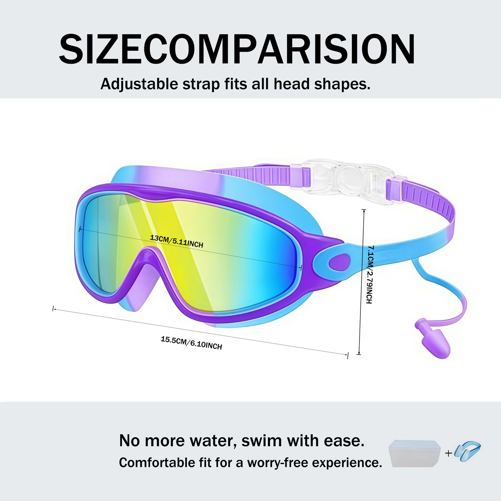 2 Pack Kids Swimming Goggles Wide View Anti Fog UV Protection Adjustable Strap