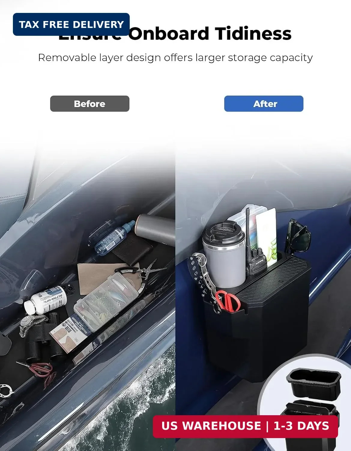 KEMIMOTO Boat Caddy Organizer with Cup Holder, Openable Box Cover and Bottom Sto