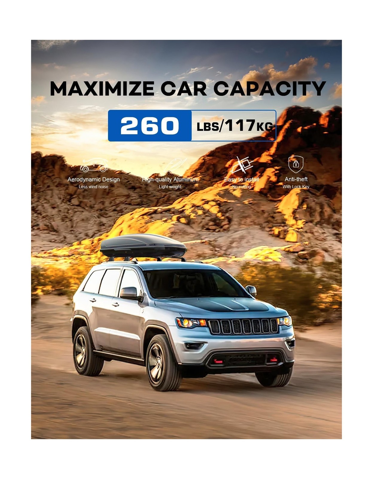 300lbs Lockable Roof Rack Cross Bars Fit For Jeep Grand Cherokee 2011-21