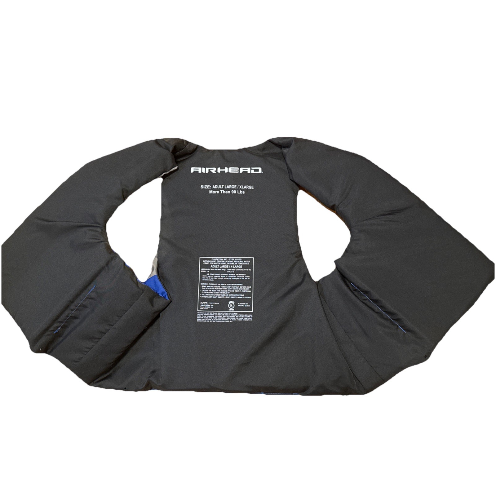 Airhead Adult Large/XL Life Jacket PFD Blue Gray Personal Flotation Device