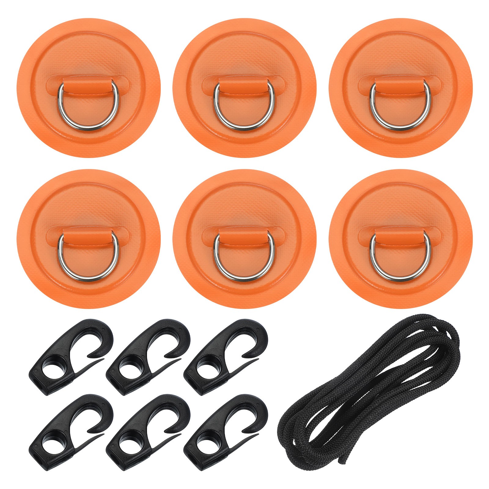 6Pcs Stainless Steel D-Ring Patch Round Patch with Elastic Cords & Hooks Orange