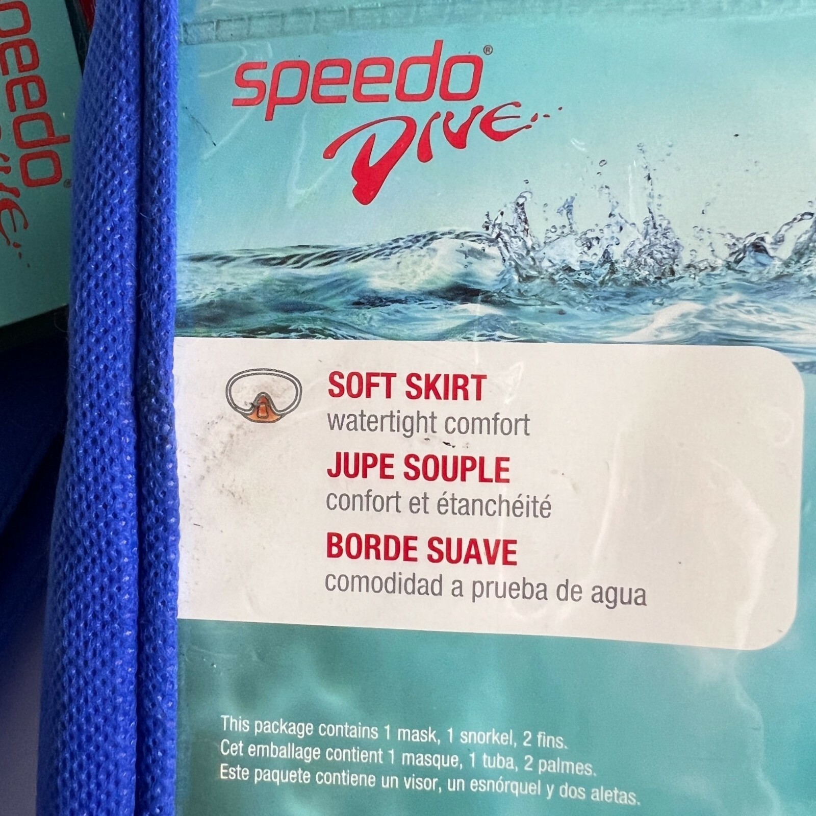 Speedo Unisex Child Aqua Quest Swim Mask Snorkel & Fins Blue Shoe Size 12-2 NEW