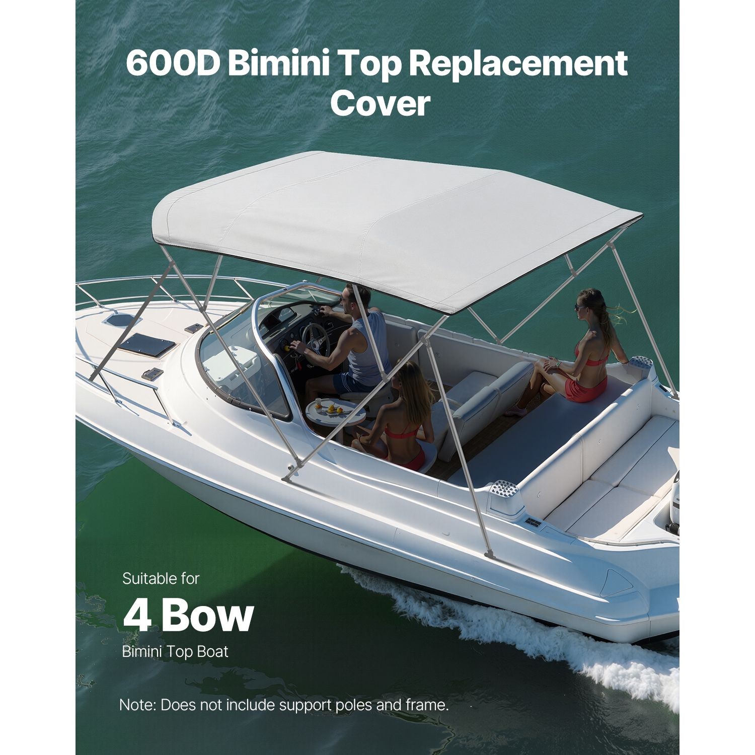 4 Bow Bimini Top Replacement Cover, 8 ft, 600D Waterproof Boat Sun Shade with