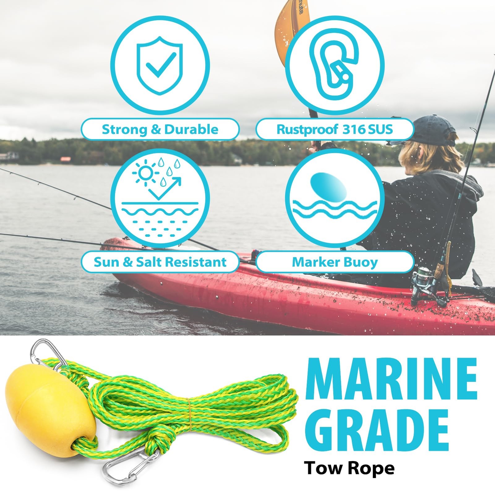 Obcursco Sand Anchor Line & Drift Sock Rope with Floating 12ft, Yellow/Green