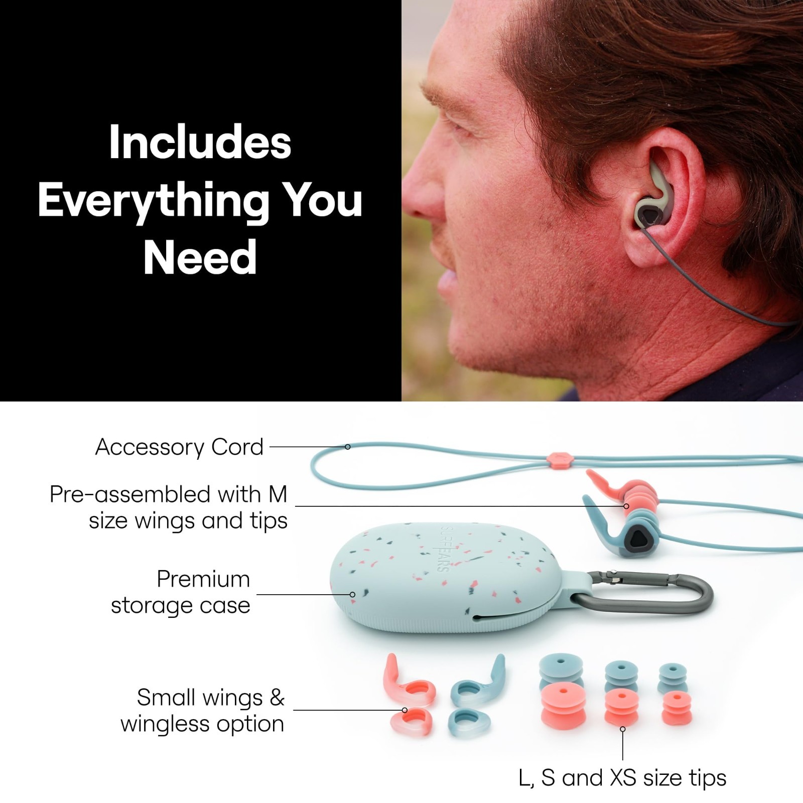 Surf Ear Plugs for Adults – Water-Resistant Sound Blocking for Surfing – Coral/S