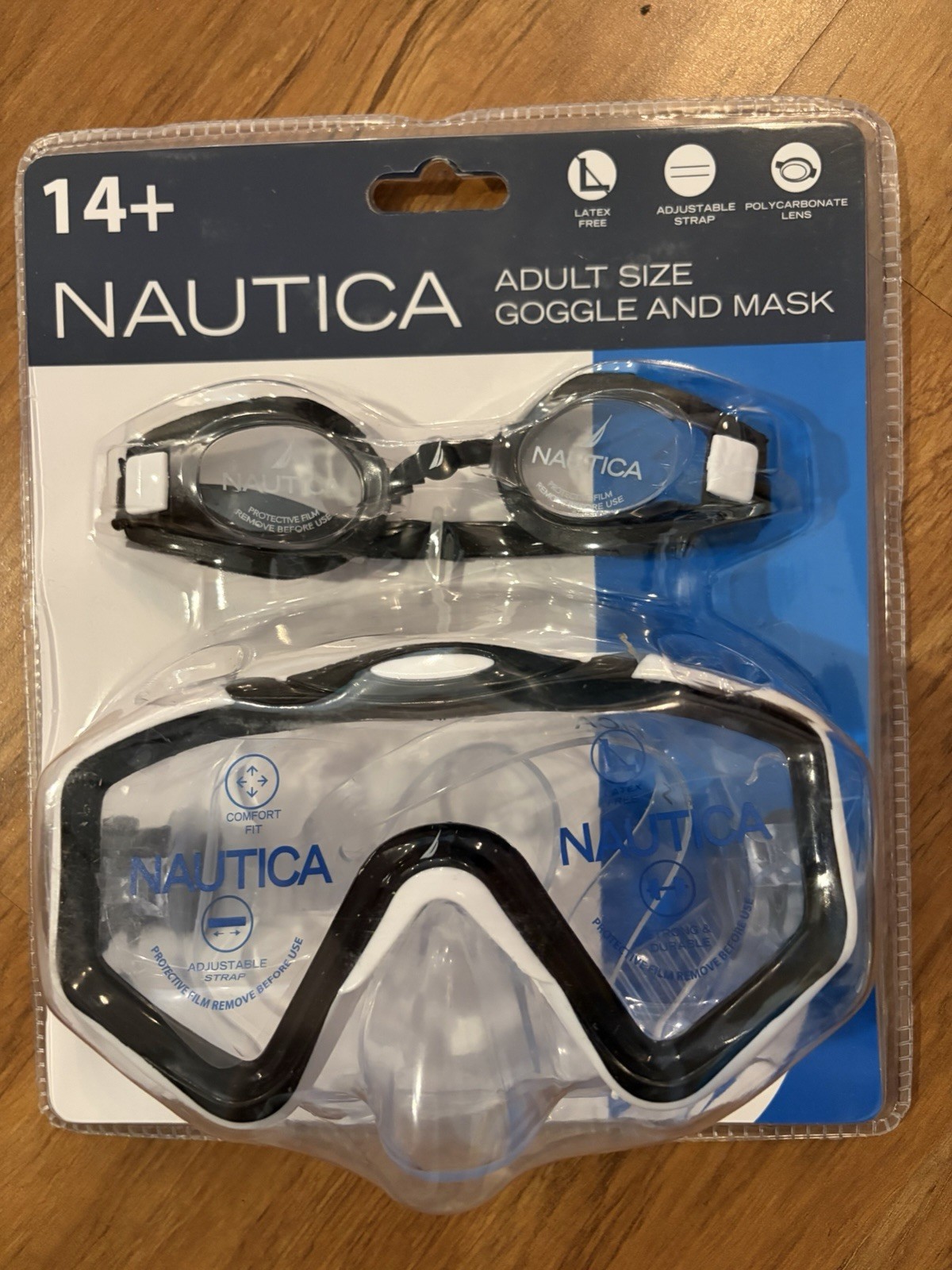 Nautica Goggle and Mask Adult Size 2 Piece Set Latex Free Adjustable Strap New