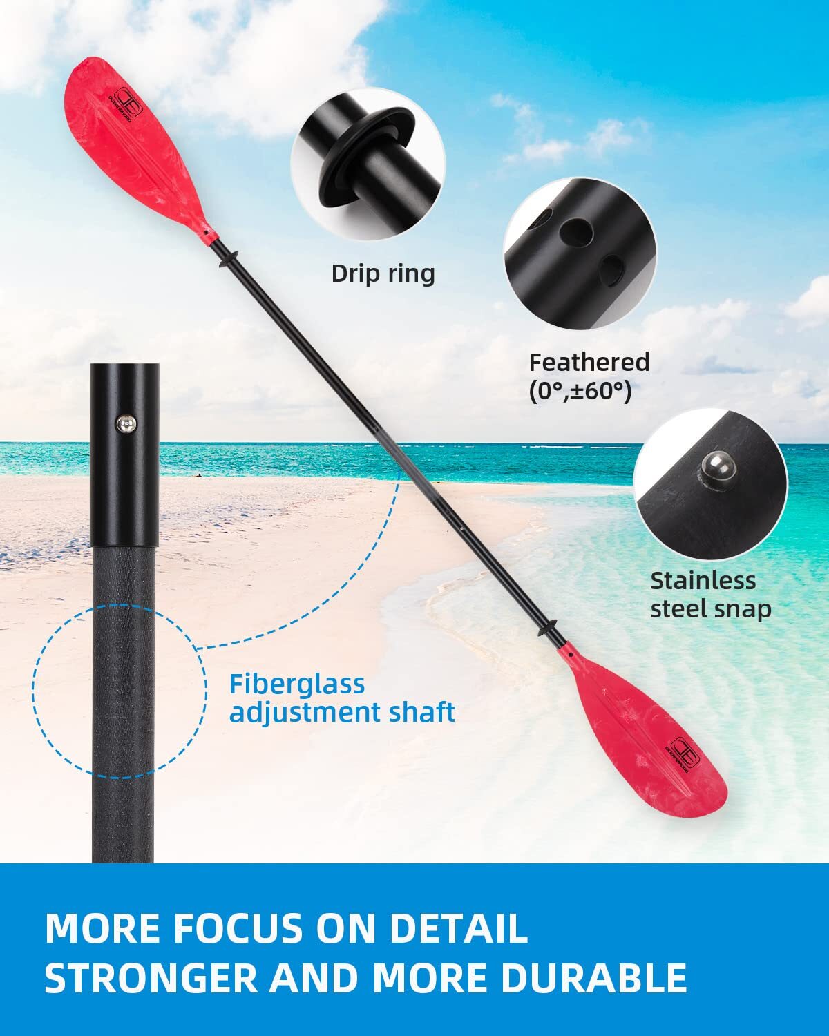 Adjustable Kayak Paddle 86in/220cm to 94in/240cm Kayaking Boating Canoeing Oa…
