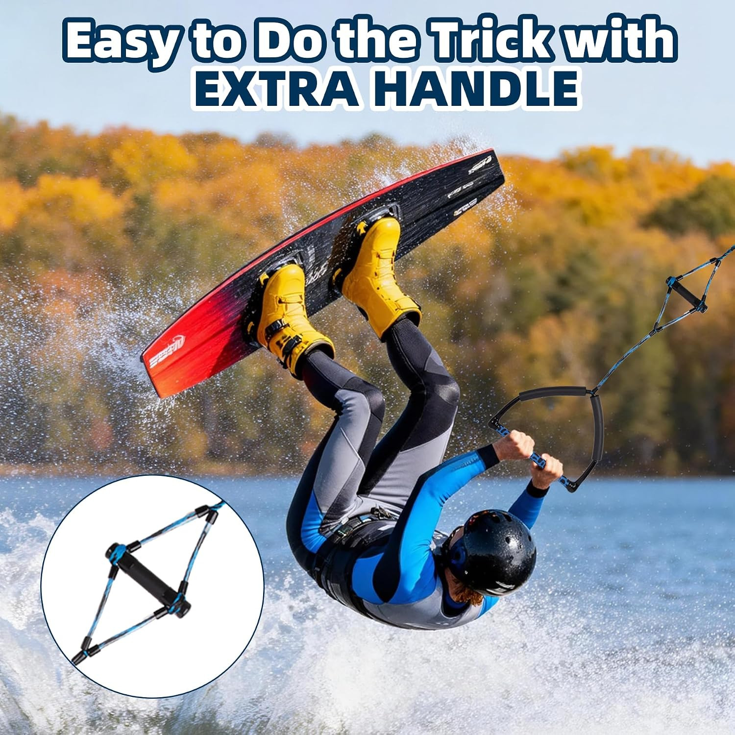 75FT Wakeboard Rope and Handle, 4 Sections Adjustable Water Ski Ropes for Water