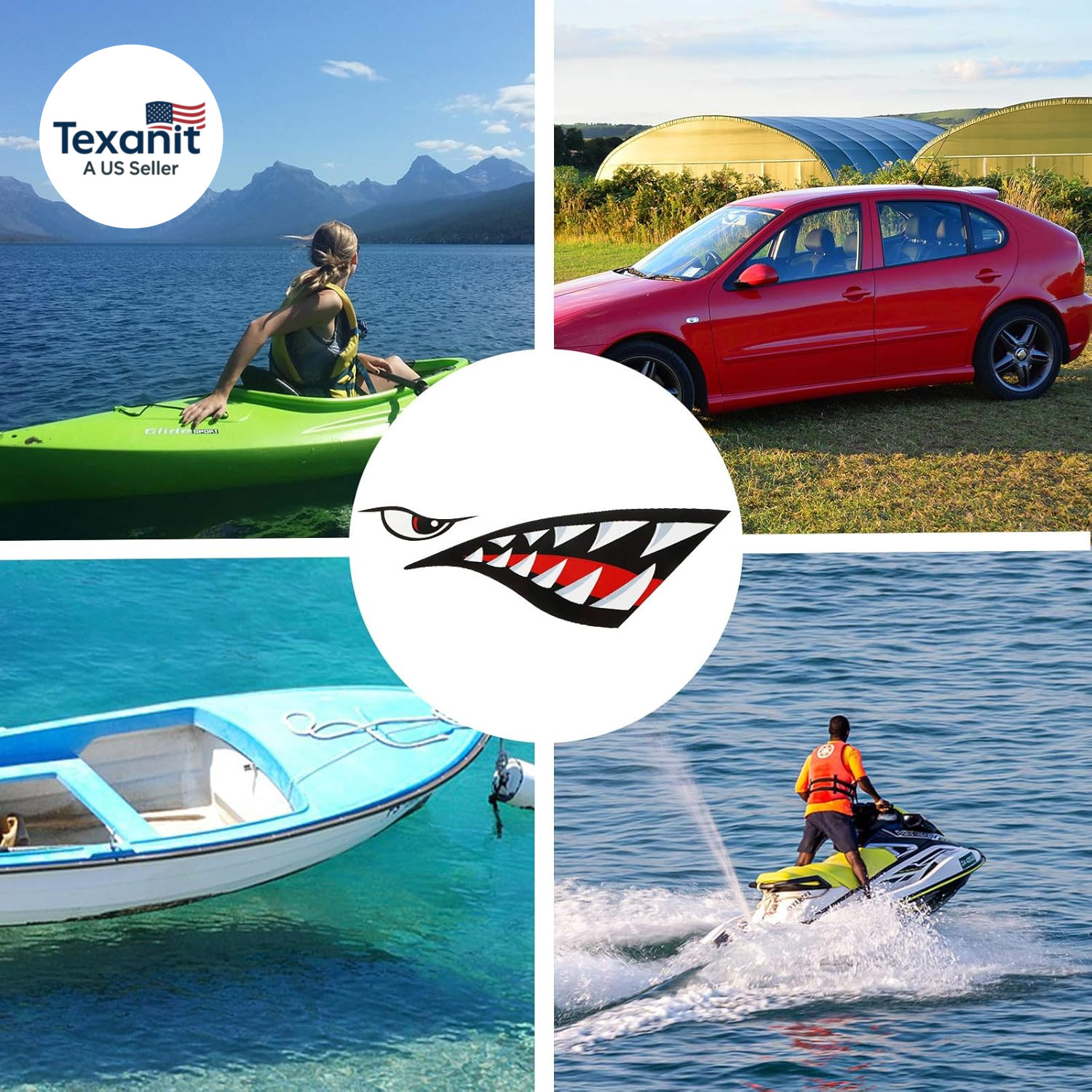4 Pcs Shark Teeth Mouth Kayak Stickers Decals Waterproof Flying Tiger Decal Warh