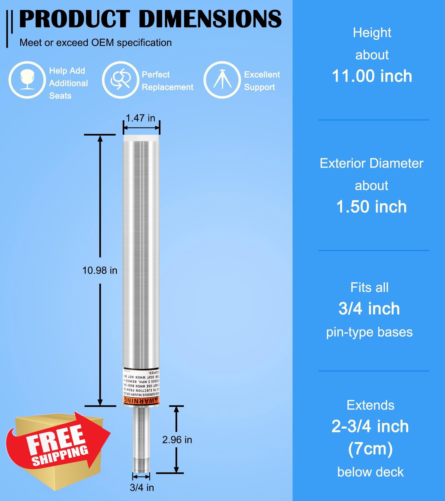 3/4″ Boat Seat Pin Post Extension Aluminum Marine Pedestal Mount