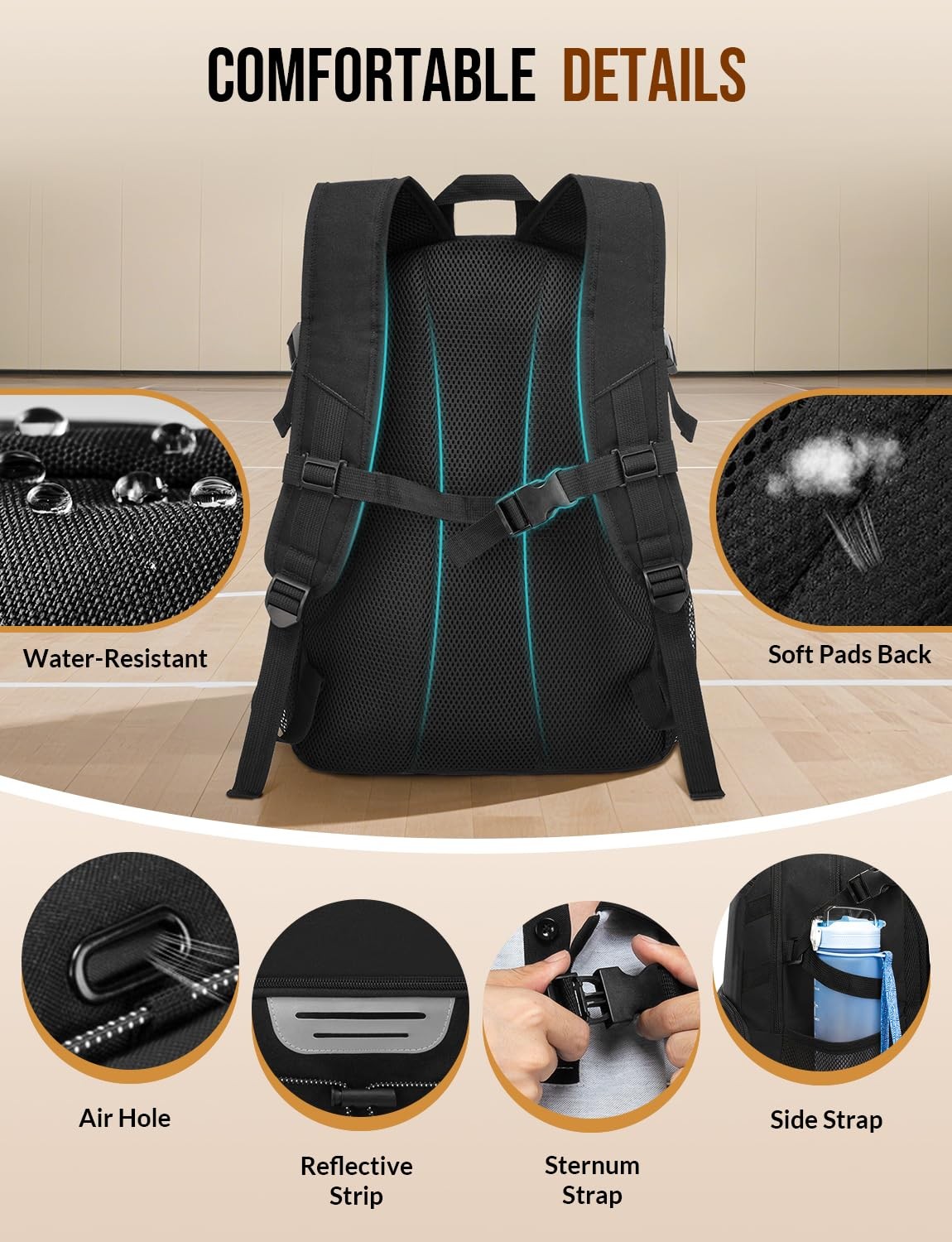 Celvetch Basketball Backpack with Shoe Compartment Large One Size, Black