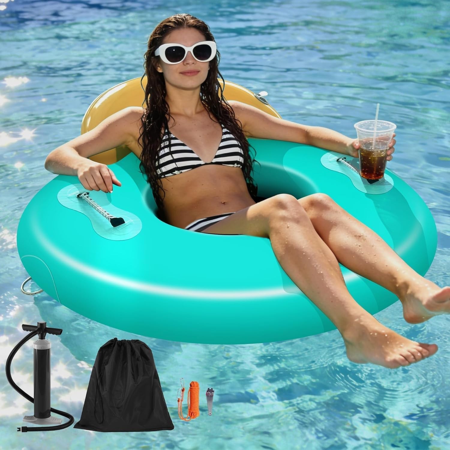 Water Hammock Inflatable Dock, 4ft/6ft/8ft Floating Raft Circular Water Islan…